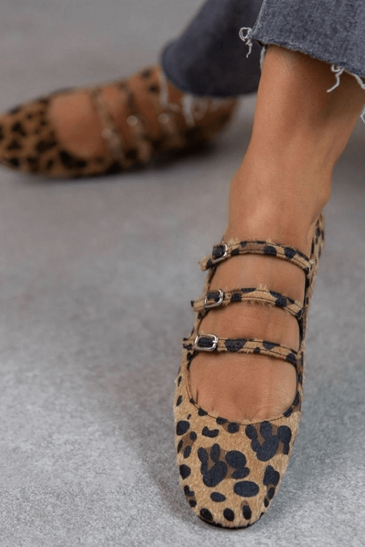 Evangeline | Leopard Triple-Buckle Flats