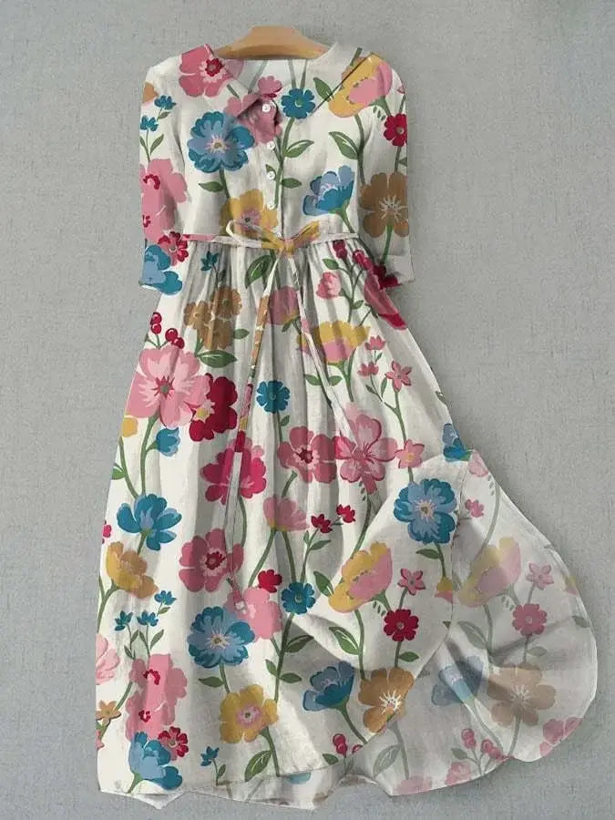 Aurora | Floral Button-Front Tie-Waist Dress