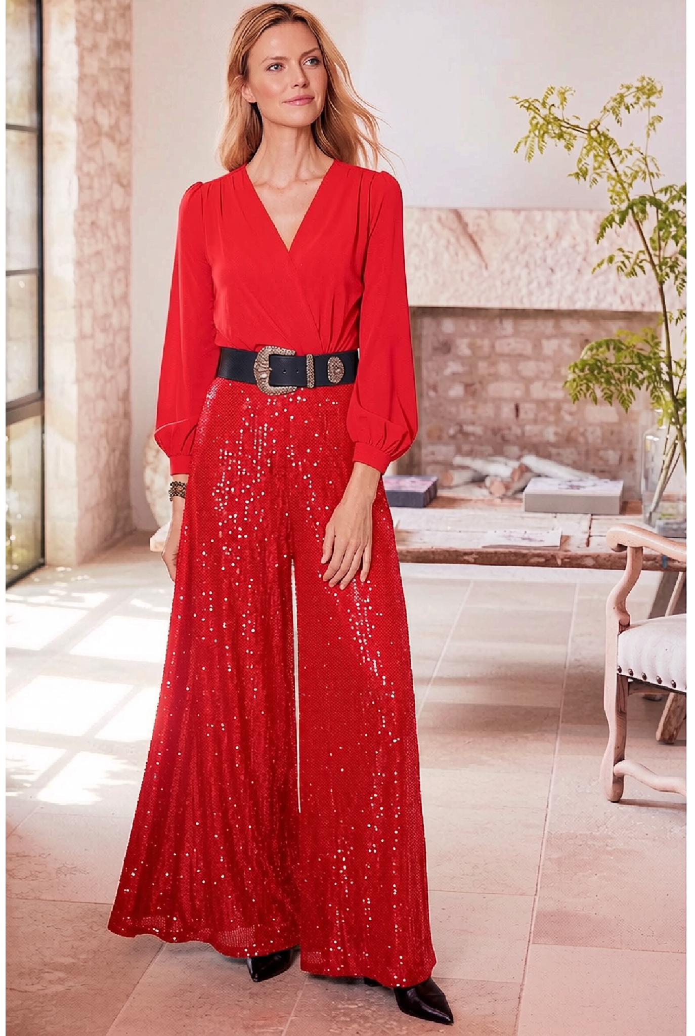 Evangeline | Sequined Wide-Leg Jumpsuit