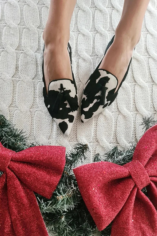 Adrienne | Cow Print Tassel Loafers