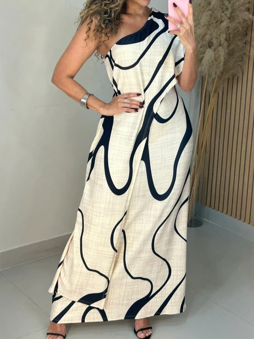 Delphine | Abstract Off-Shoulder Maxi Dress