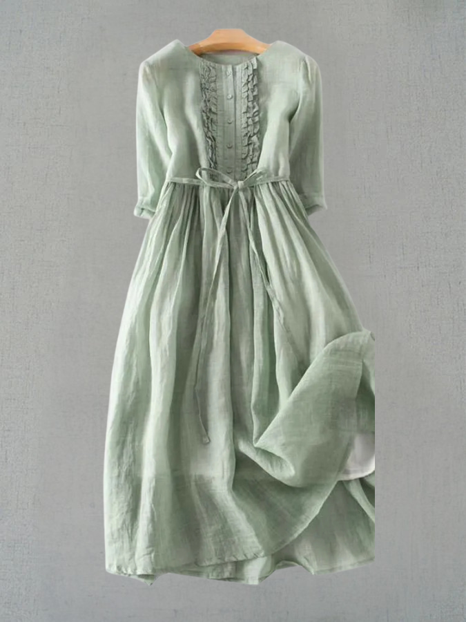 Delphine | Sage Ruffle-Trim Midi Dress