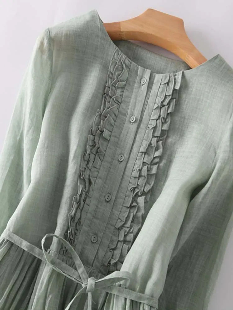 Delphine | Sage Ruffle-Trim Midi Dress