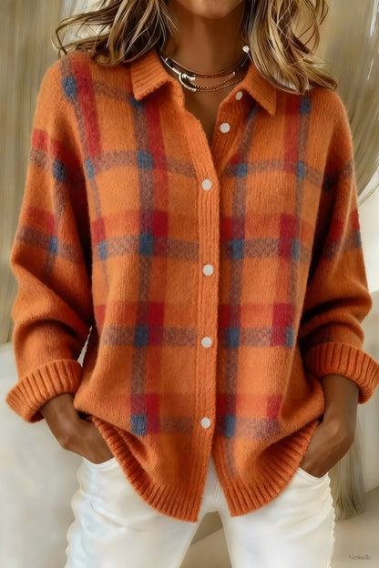 Naris | Soft Check Knit Cardigan